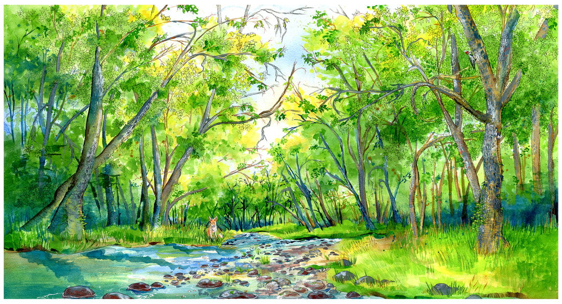 watercolor-trees-painting-fox-amber-moran-art