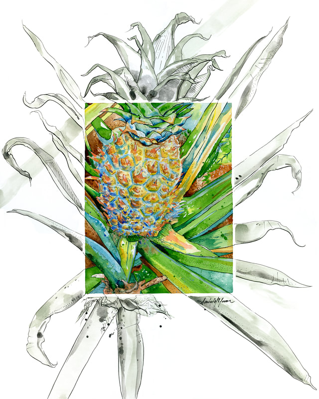 yellow-pineapple-painting-watercolor-amber-moran-sale