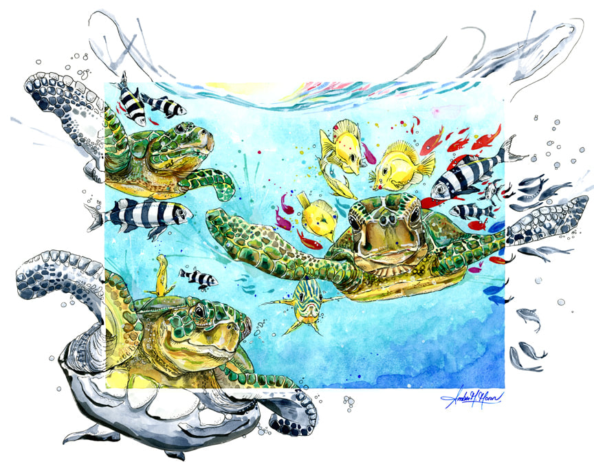 sea-turtles-loggerhead-watercolor-painting-moran-tropical