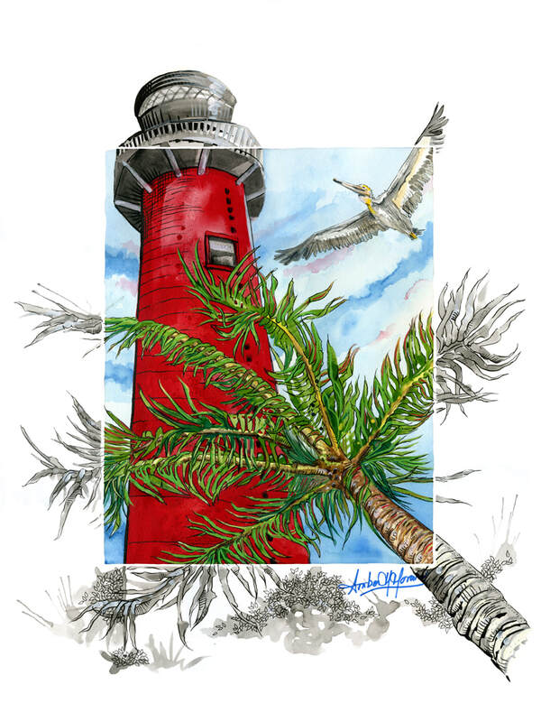 red-lighthouse-art-painting-watercolor-jupiter-amber-moran-florida